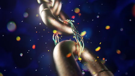 Blockchain digital chain, beautiful abstract copper coil wiring . 3d rendering.の写真素材