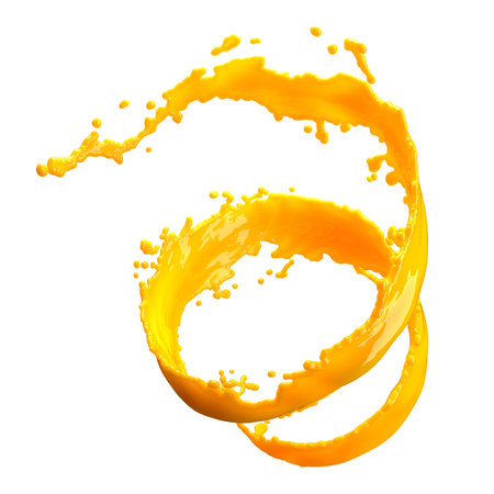 orange juice splash isolated on white backgroundの写真素材