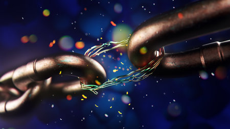 Blockchain digital chain, beautiful abstract copper coil wiring . 3d rendering.の写真素材