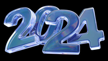 Happy New Year- glass numbers 2024 on a white background.の写真素材