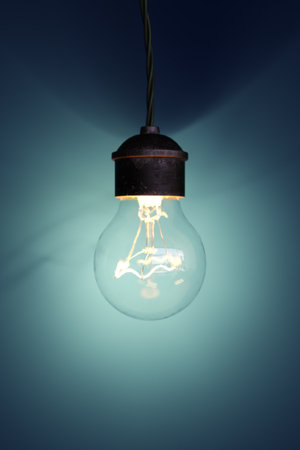 Light bulbs on blue background. High quality 3D renderの写真素材