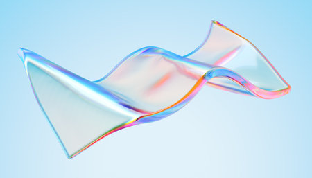 Transparent glossy glass ribbon. Curved wave in motion.の写真素材