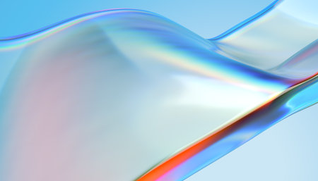 Transparent glossy glass ribbon. Curved wave in motion.の写真素材