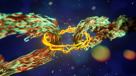 Blockchain digital chain, beautiful abstract copper coil wiring . 3d rendering.の写真素材