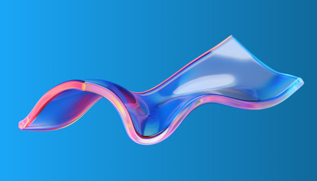 Transparent glossy glass ribbon. Curved wave in motion.の写真素材