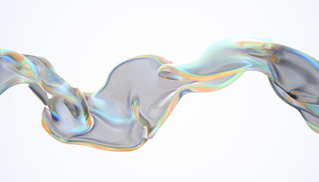 Transparent glossy glass ribbon. Curved wave in motion.の写真素材