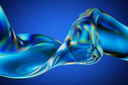 Transparent glossy glass ribbon. Curved wave in motion.の写真素材