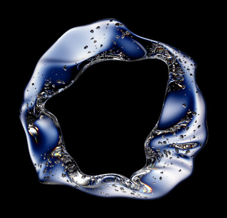 circle made with water on a black backgroundの写真素材