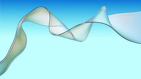 Transparent glossy glass ribbon. Curved wave in motion.の写真素材