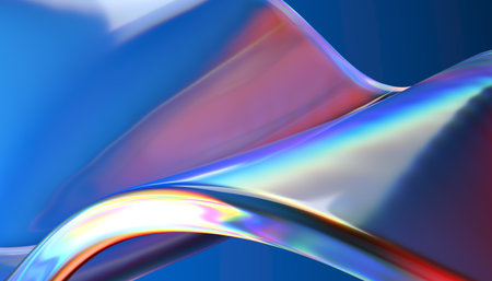 Transparent glossy glass ribbon. Curved wave in motion.の写真素材