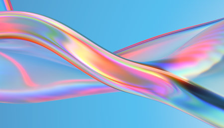 Transparent glossy glass ribbon. Curved wave in motion.の写真素材