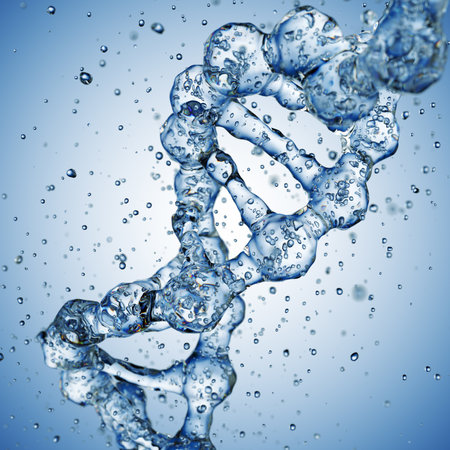 Splashes of water shaped of a DNA molecule. 3d renderの写真素材