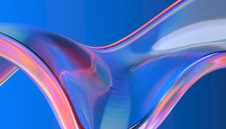 Transparent glossy glass ribbon. Curved wave in motion.の写真素材
