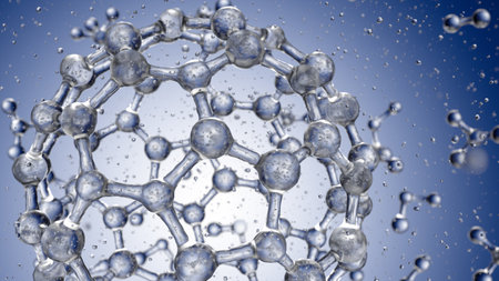 Abstract blue connected glass bubbles molecule background. 3D Renderingの写真素材