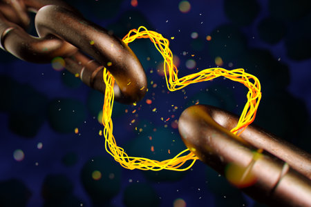 Abstract wiring of a hot coil in the form of a metal chain connected by a heart.の写真素材