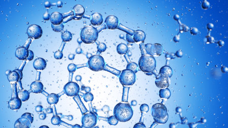 Abstract blue connected glass bubbles molecule background. 3D Renderingの写真素材