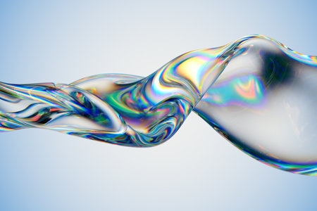 Transparent glossy glass ribbon. Curved wave in motion.の写真素材