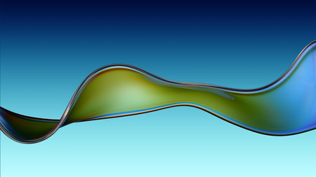 Transparent glossy glass ribbon. Curved wave in motion.の写真素材