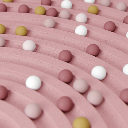 Small spheres rolling down wavy slideの写真素材