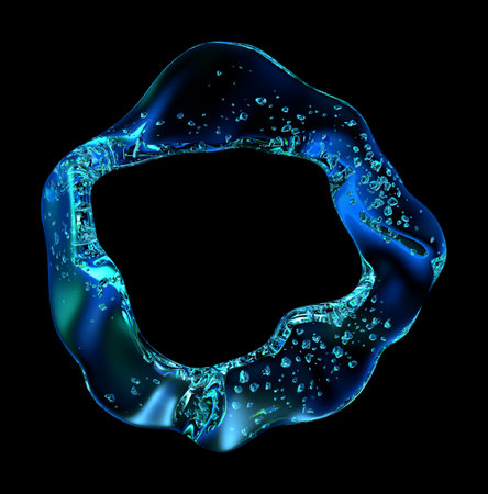 circle made with water on a black backgroundの写真素材