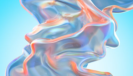 Transparent glossy glass ribbon. Curved wave in motion.の写真素材