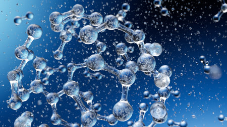 Abstract blue connected glass bubbles molecule background. 3D Renderingの写真素材