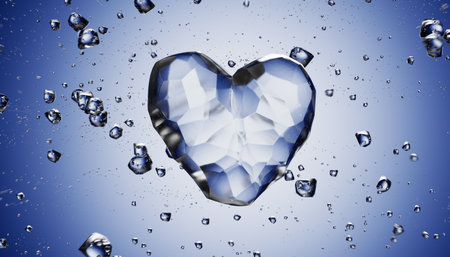 Brilliant piece of ice in the shape of a heart. Beautiful heart made of ice.の写真素材