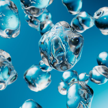 blue water splash isolated on blue backgroundの写真素材