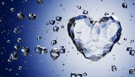 Brilliant piece of ice in the shape of a heart. Beautiful heart made of ice.の写真素材
