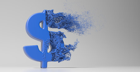 Image of a dollar sign dissolves particles in the airの写真素材