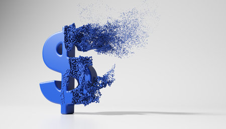 Image of a dollar sign dissolves particles in the airの写真素材