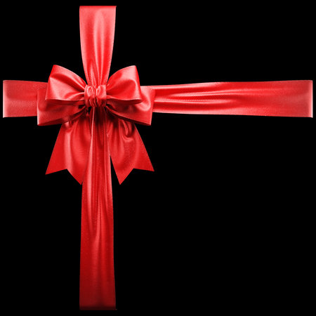Red ribbon bow on black background. 3dの写真素材