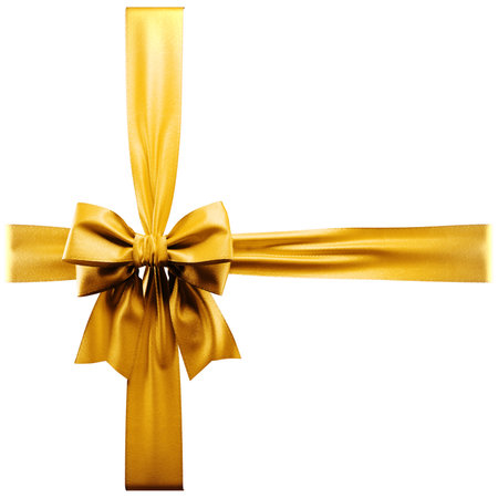 Golden ribbon bow on white background. 3dの写真素材