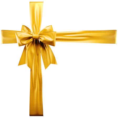 Golden ribbon bow on white background. 3dの写真素材