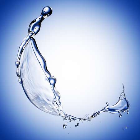 blue water splash isolated on blue backgroundの写真素材