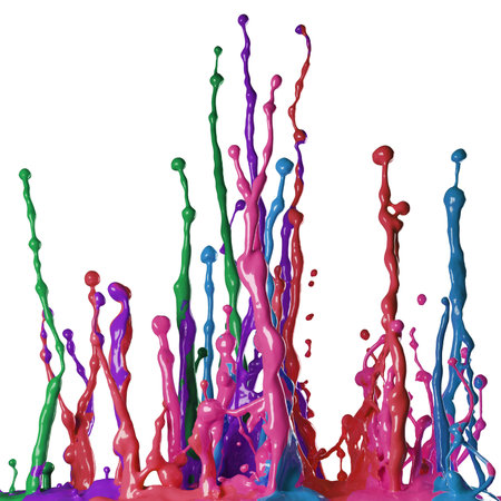 Colored paint splashes isolated on white backgroundの写真素材