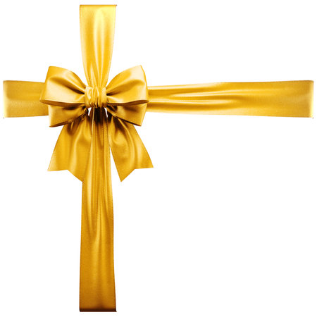 Golden ribbon bow on white background. 3dの写真素材