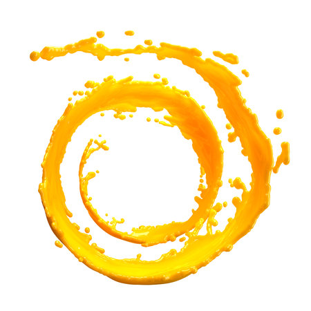 orange juice splash isolated on white backgroundの写真素材