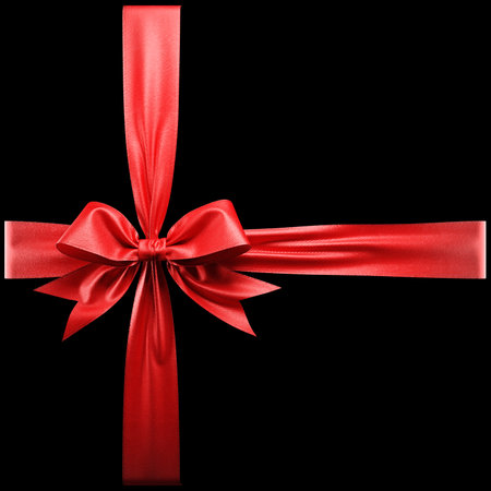 Red ribbon bow on black background. 3dの写真素材