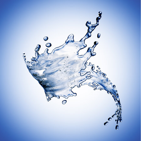 blue water splash isolated on blue backgroundの写真素材