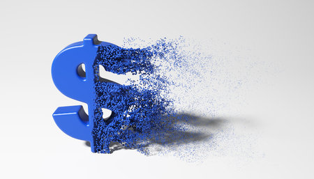 Image of a dollar sign dissolves particles in the airの写真素材