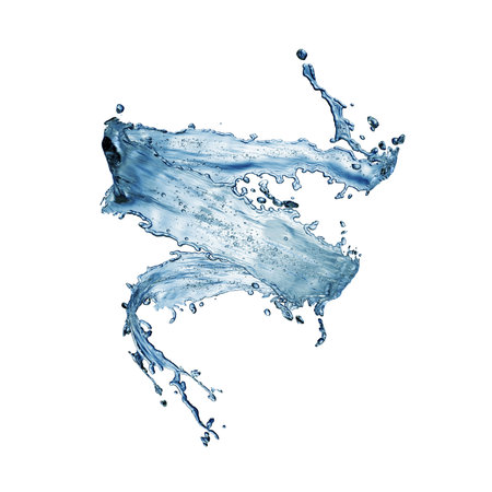 blue water splash isolated on white backgroundの写真素材