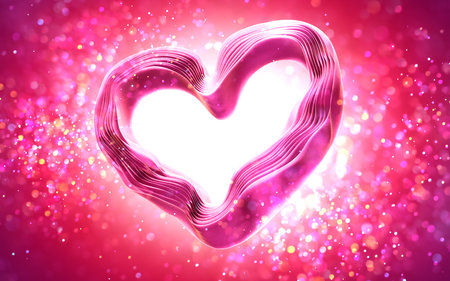 Ribbons in shape of Heart with drapery layers and folded textile ruffle.の写真素材