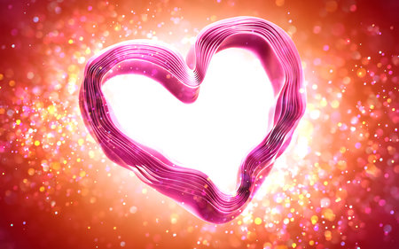 Ribbons in shape of Heart with drapery layers and folded textile ruffle.の写真素材