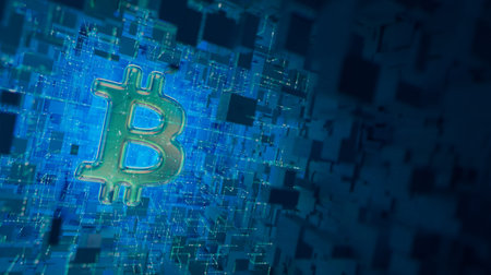Blockchain encryption for crypto currencies bitcoin financial money records . 3D render.