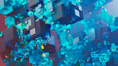 abstract image of cubes background in blue tonedの写真素材