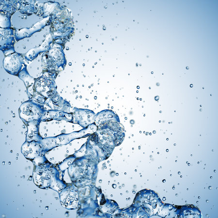 Splashes of water shaped of a DNA molecule. 3d renderの写真素材
