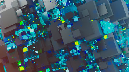 abstract image of cubes background in blue tonedの写真素材