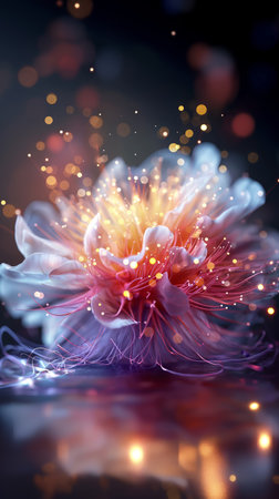 Vibrant Daisy Bloom with Bokeh Lightsの写真素材