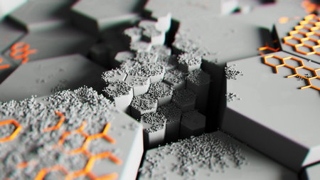 Futuristic Hexagonal Surface with Orange Accents